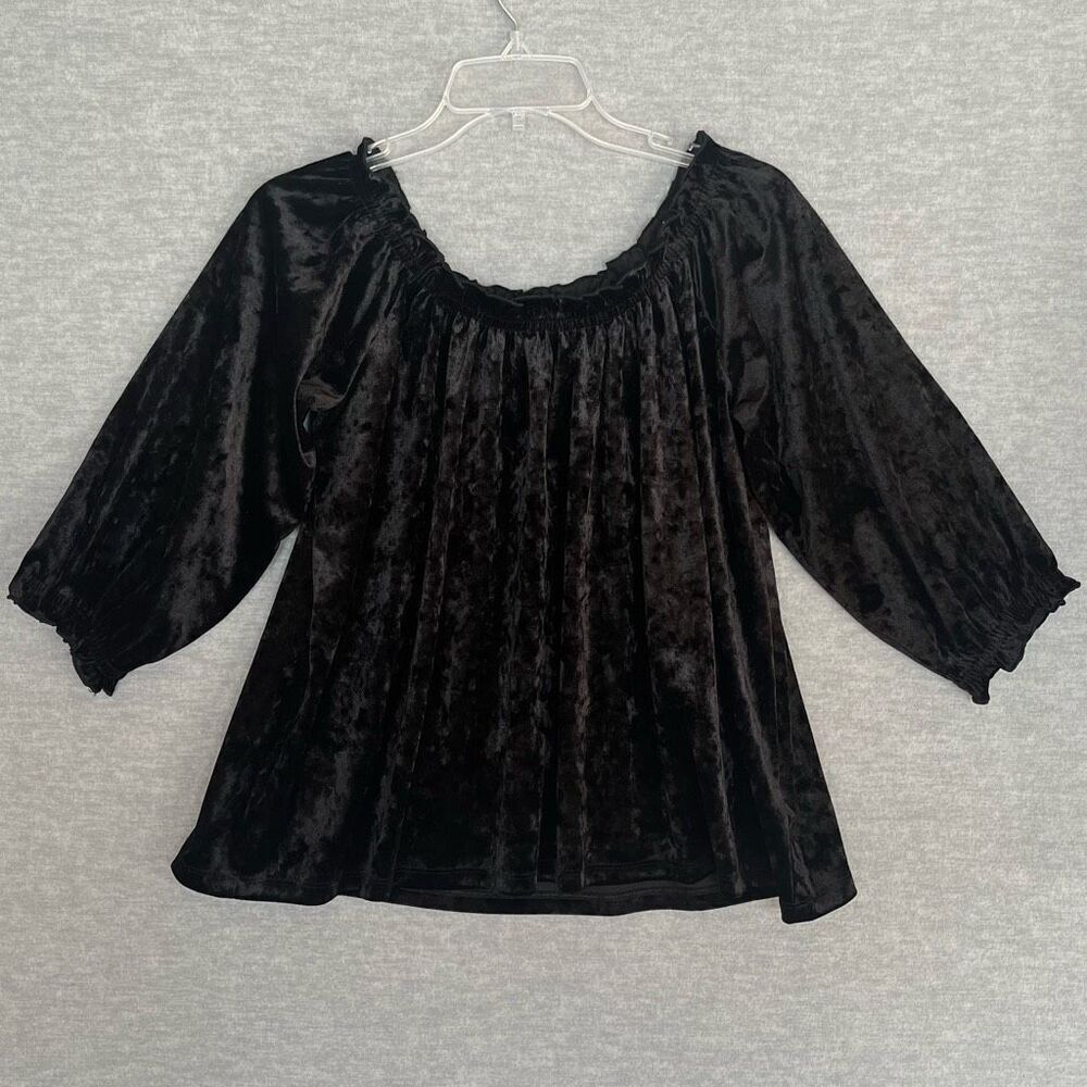GAP Black Velvet Off The Shoulder Top Women's Medium Witchy Whimsigoth Blouse
